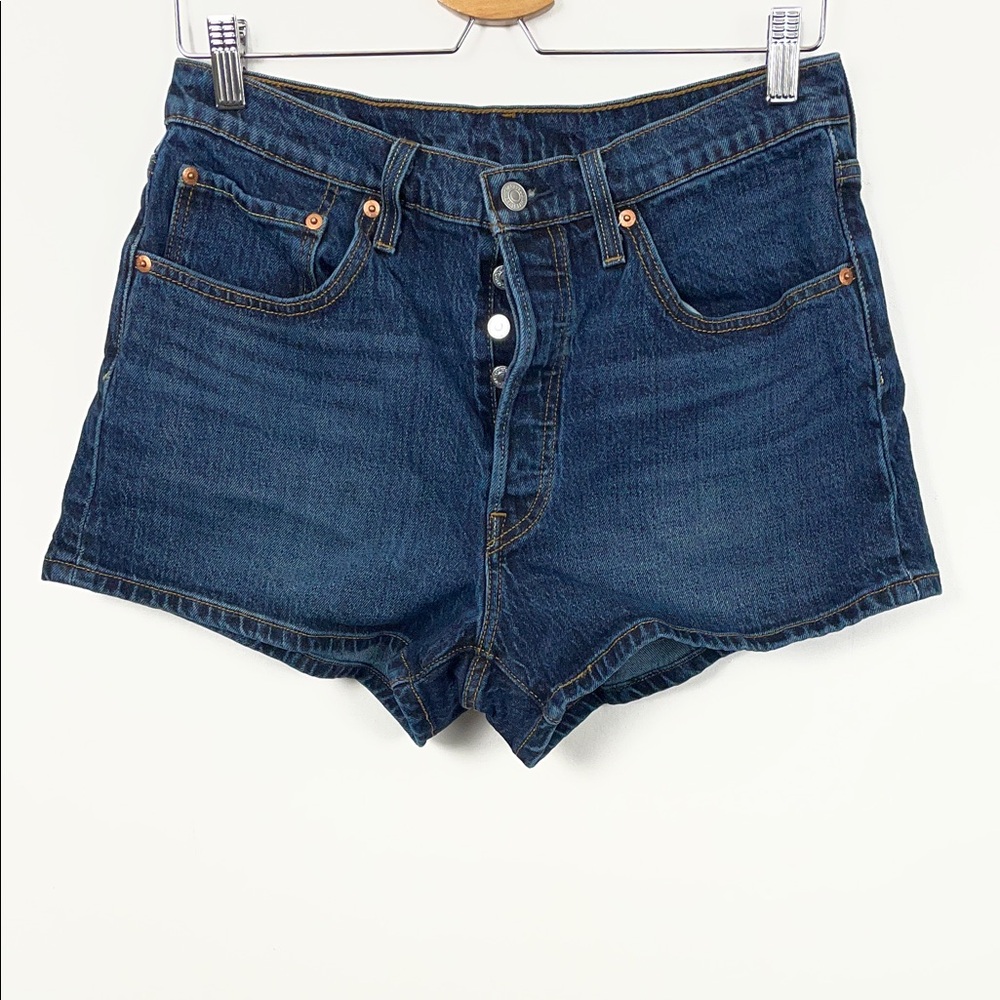 Levis 501 Button Fly Denim Blue 5 Pocket Women's 31 Hot Hig Waist Relaxed Shorts